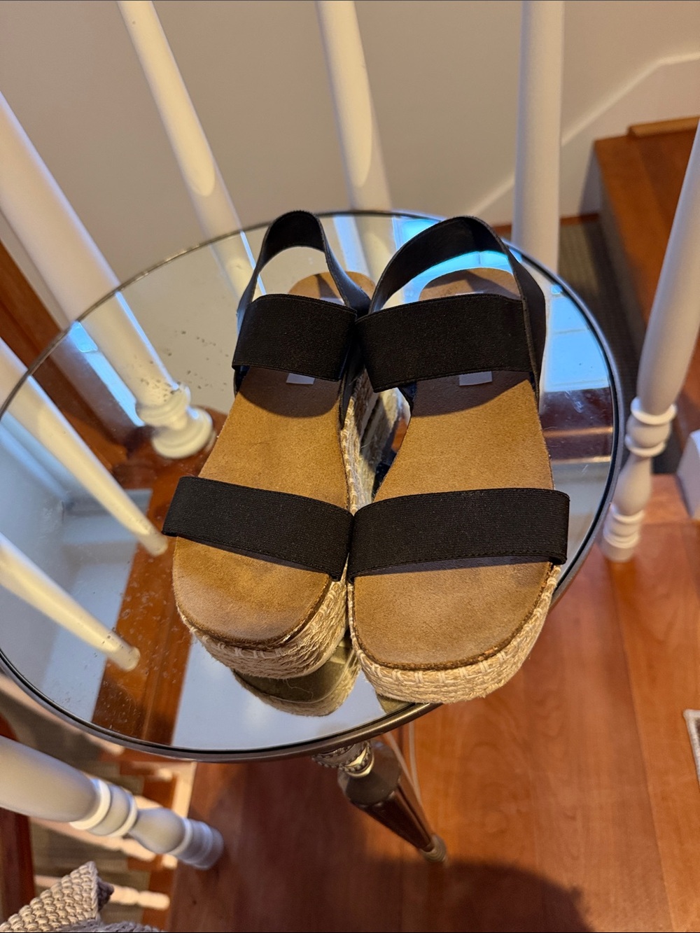 Steve Madden Black Elastic Strap Espadrille Platform Sandals